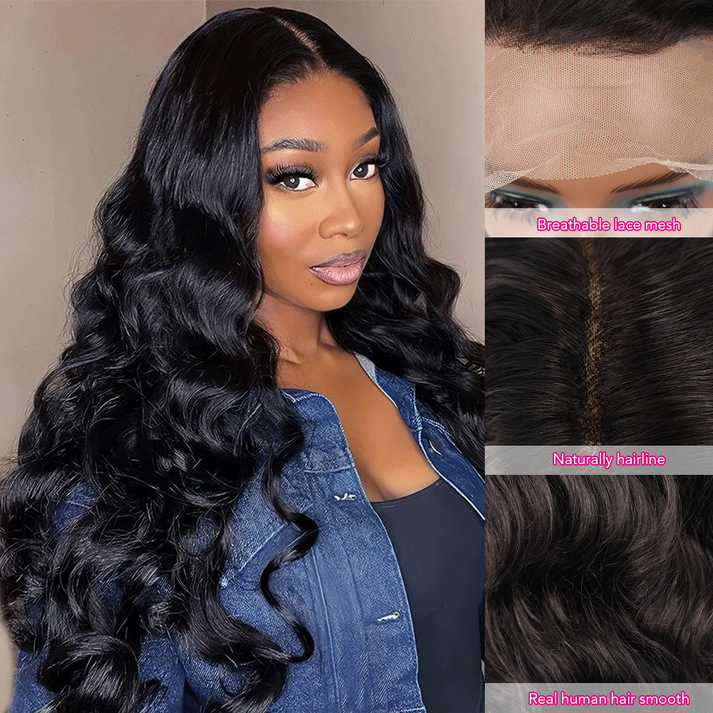 DORIMY 180% Density Natural Black Hair Color 16-34Inch Wavy Lace Frontal Wig For Woman