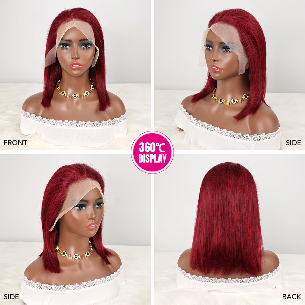 DORIMY 99J Burgundy Short Human Hair Wigs 10-14Inch 180%Density short hair Lace Front 100% Human Hair Wigs 13×4 Smooth Straight Lace Frontal Wig For Woman