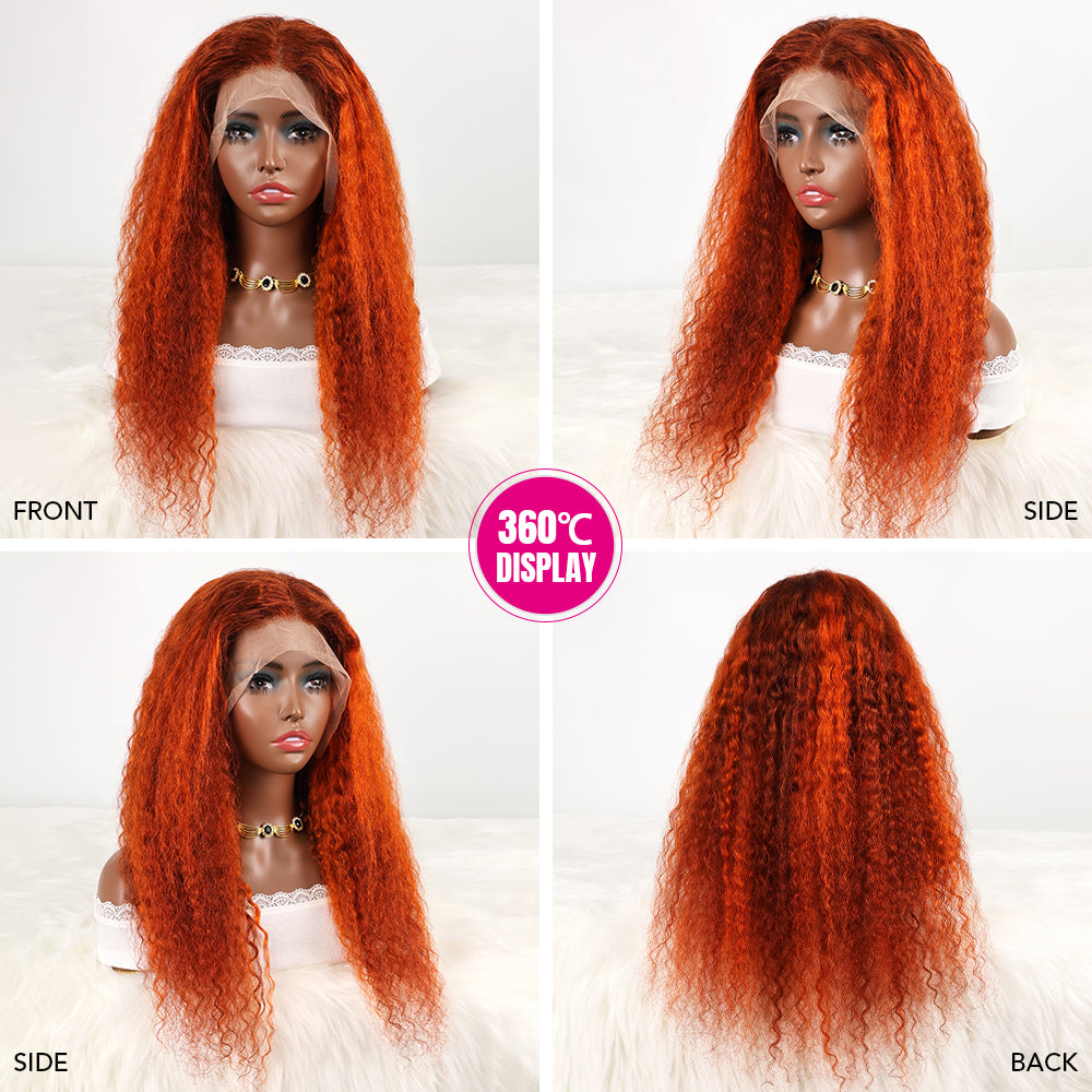 DORIMY 180 Density 350 Ginger Deep Wave 30 32 34 Inch 13x6 Lace Front Wig Orange Curly Human Hair Lace Frontal Wigs Water Wave