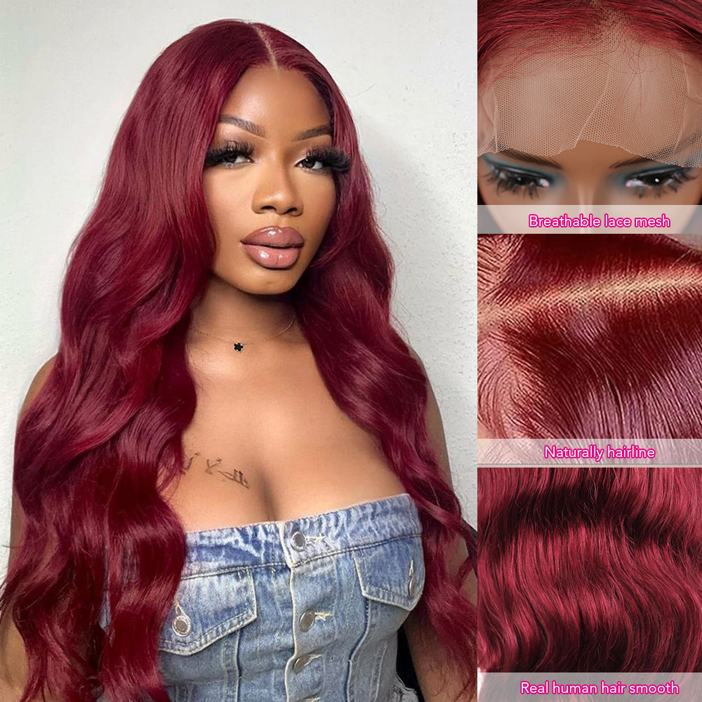 DORIMY 99j 13x6 Transparent Lace Front Wigs Human Hair Pre Plucked with Baby Hair 180 Density 16-34Inch Wavy Lace Frontal Wig For Woman