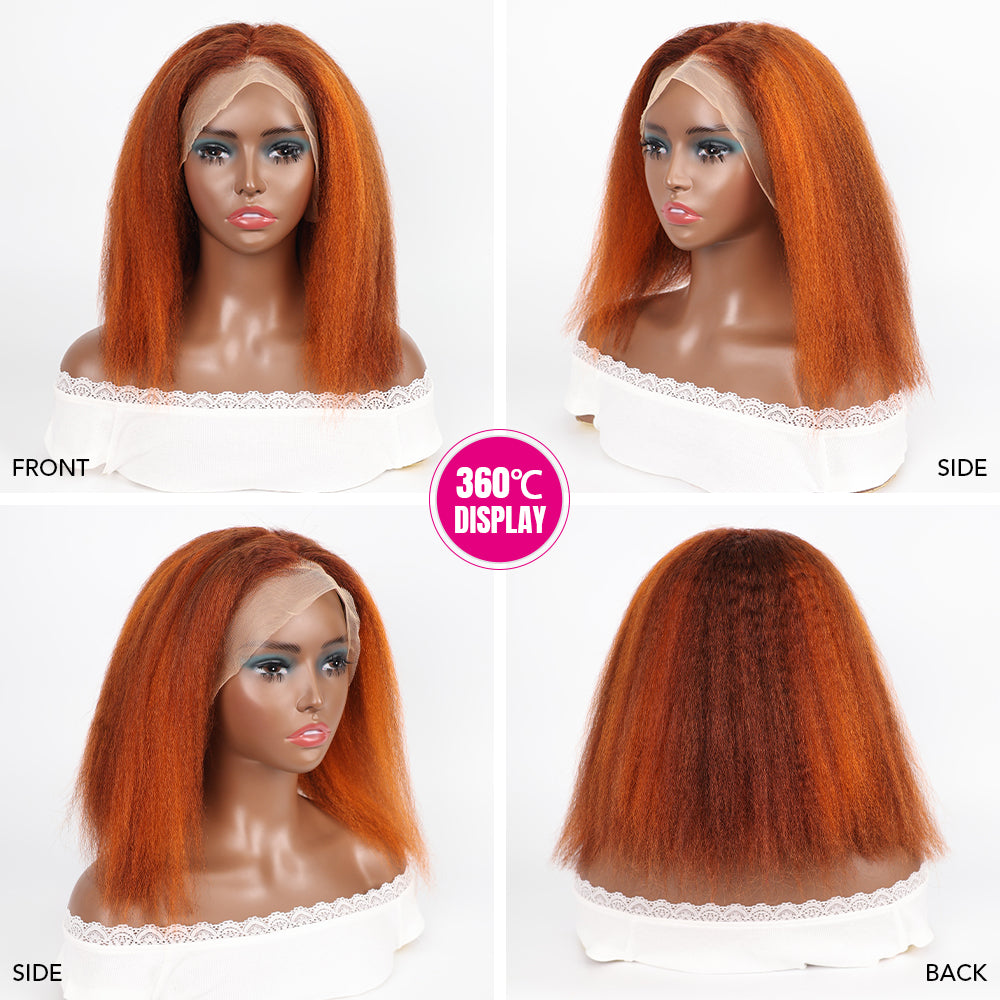 DORIMY Wig 4/350 Burgundy Short Human Hair Wigs 13x4 Bob Kinky Straight Human Hair Wigs Transparent Lace Brazilian Remy Human Hair Wigs