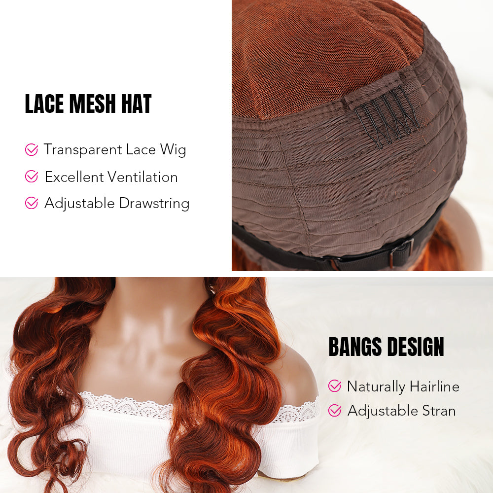 DORIMY 180 Density 4/350 Ginger Deep Wave 16-34Inch 13x6 Lace Front Wig Orange Curly Human Hair Lace Frontal Wigs Wavy Hair
