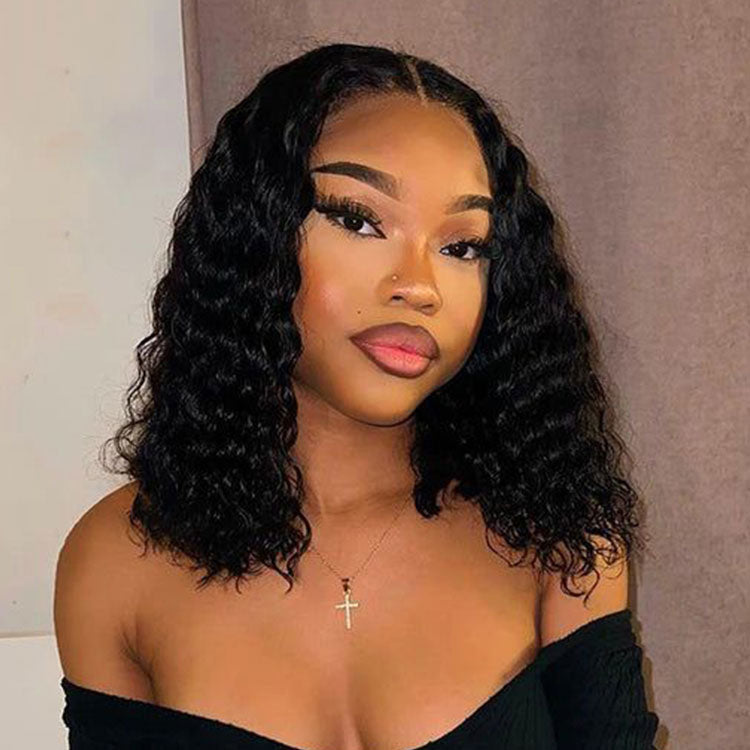 DORIMY Wig Short Bob Hair Wig Nature Black Human Hair Brazilian Curly Transparent 13x4 Deep Wave Lace Frontal Wigs For Black Women