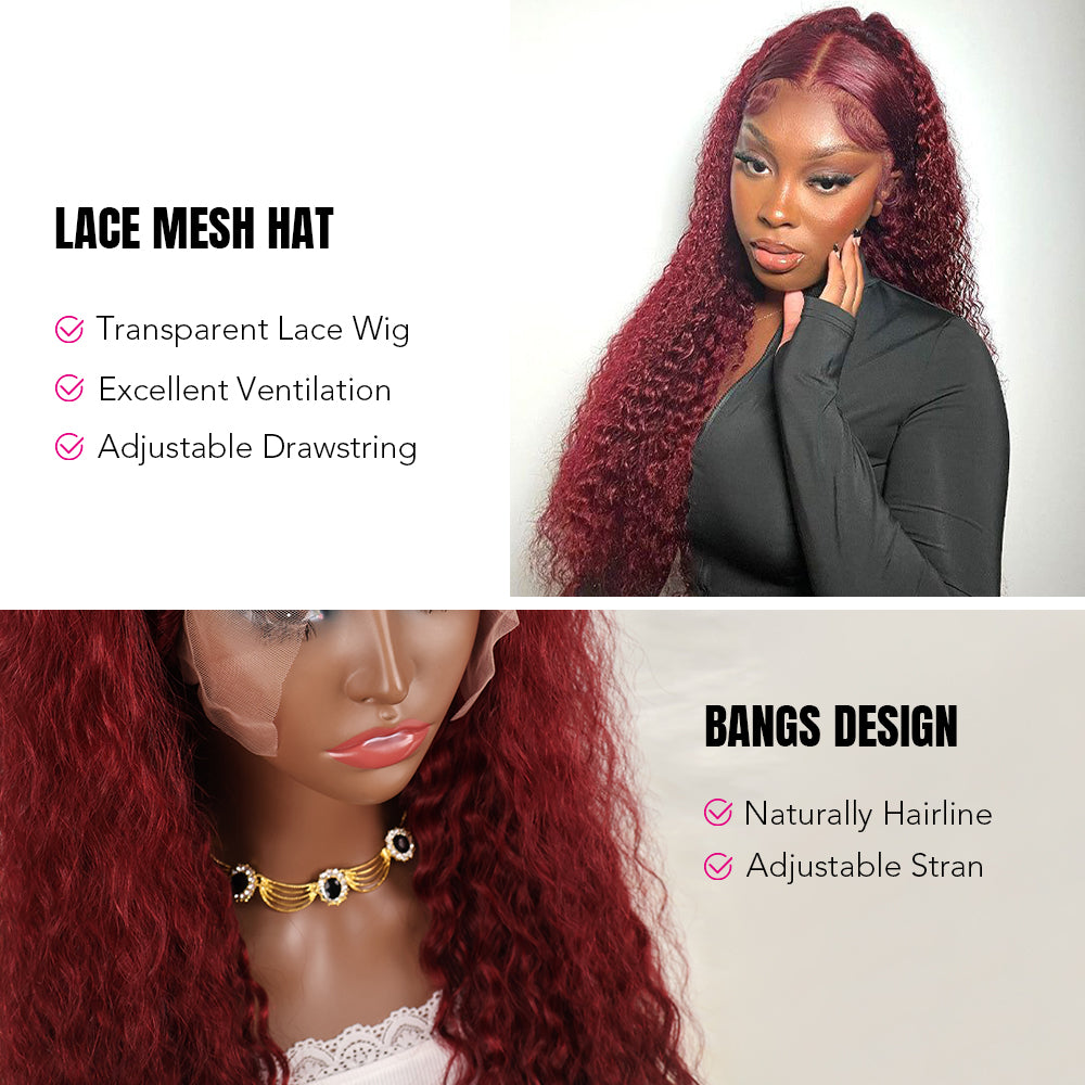 DORIMY Red Wig 99J Lace Front Wig 13X6 Curly Human Hair Wigs Colored Deep Wave 100% Human Hair Wig For Women