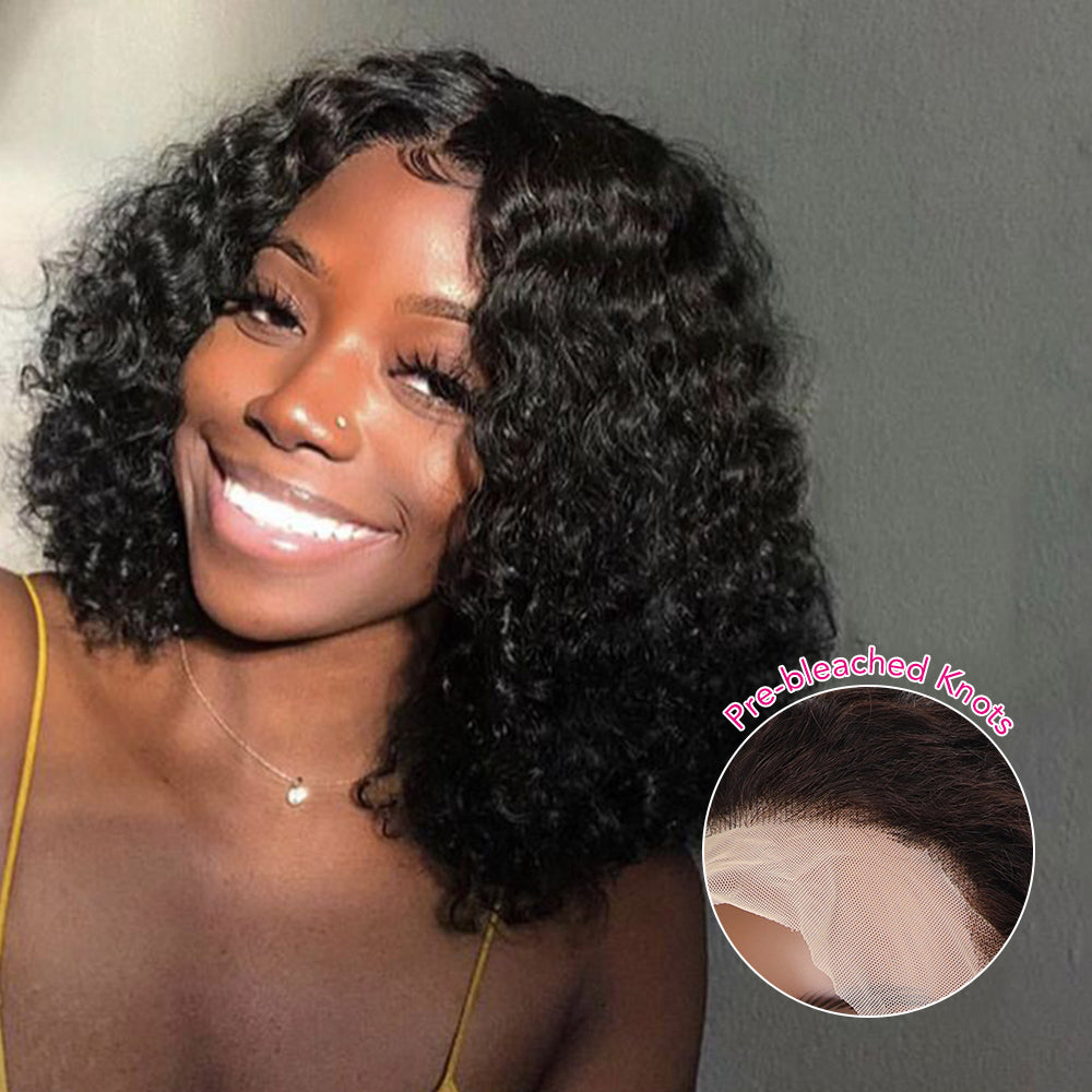 DORIMY Wig Short Bob Hair Wig Nature Black Human Hair Brazilian Curly Transparent 13x4 Deep Wave Lace Frontal Wigs For Black Women