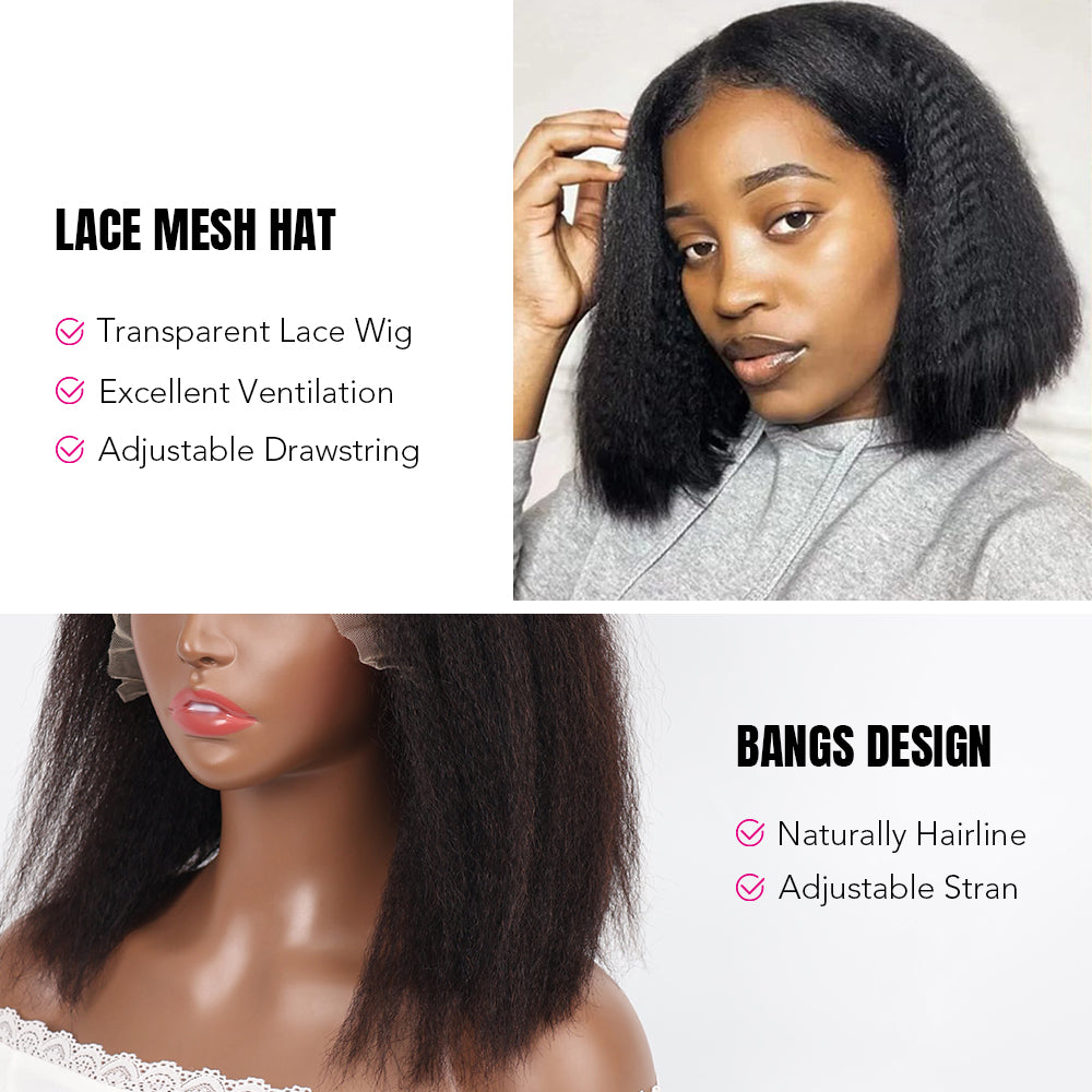 DORIMY 1B Black 13x4 Bob Straight Hair 10-14Inch 180 Density 100% Human Hair Wigs Small Curly hair Lace Frontal Wig For Woman