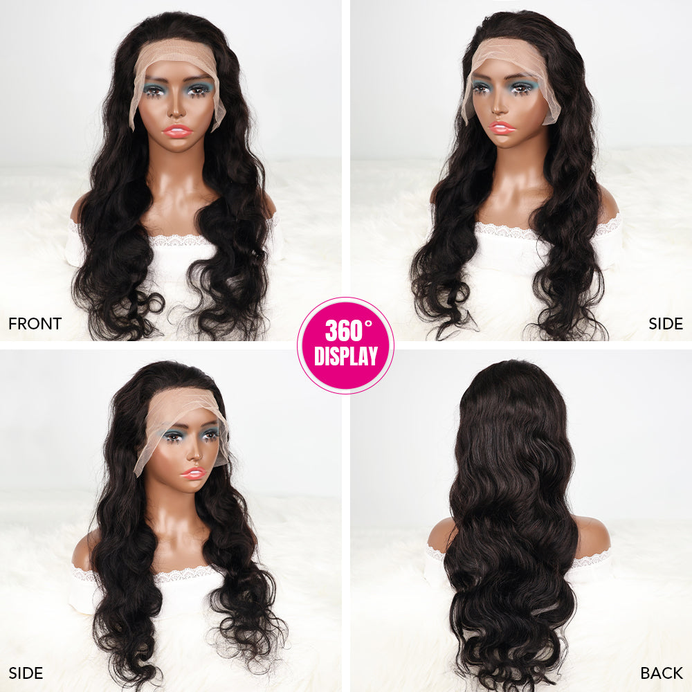 DORIMY 180% Density Natural Black Hair Color 16-34Inch Wavy Lace Frontal Wig For Woman