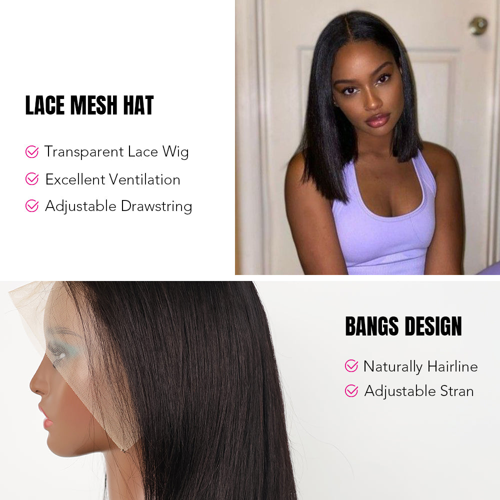 DORIMY 180% Density Natural Black Color Brazilian Straight Short Bob Wig 13X4 Lace Front Human Hair Wigs For Black Women