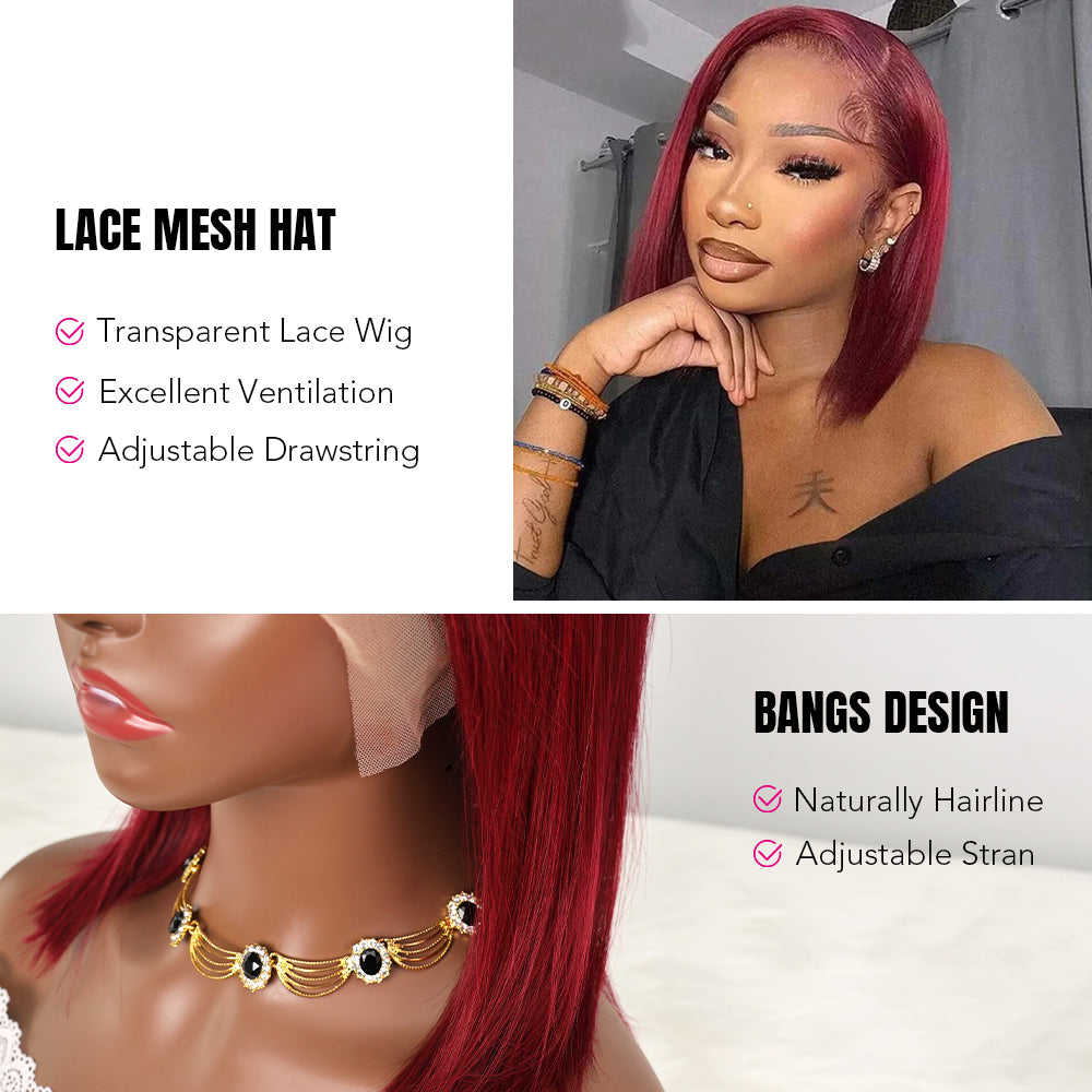 DORIMY 99J Burgundy Short Human Hair Wigs 10-14Inch 180%Density short hair Lace Front 100% Human Hair Wigs 13×4 Smooth Straight Lace Frontal Wig For Woman