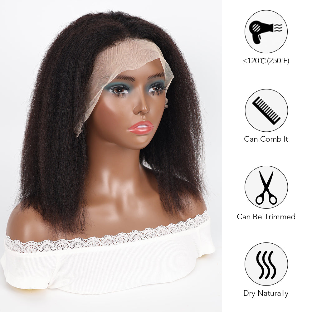 DORIMY 1B Black 13x4 Bob Straight Hair 10-14Inch 180 Density 100% Human Hair Wigs Small Curly hair Lace Frontal Wig For Woman