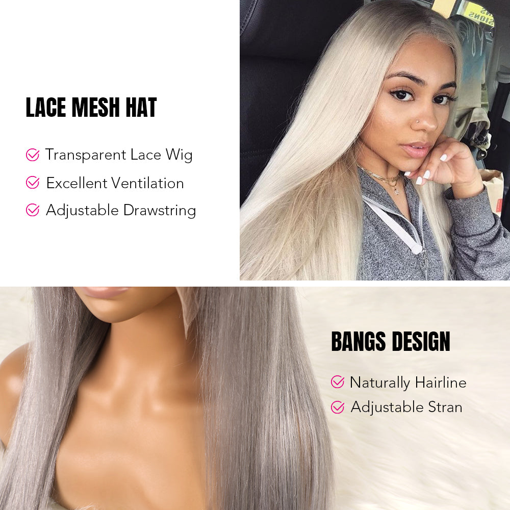 DORIMY 13x6 Silver Gray Women's Lace Wig Transparent Lace Front Human Hair Pre-Plucked Wigs