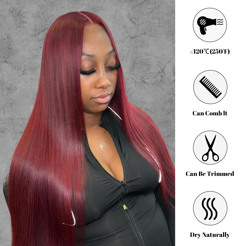 DORIMY 99j 13x6 Transparent Lace Front Wigs Human Hair Pre Plucked with Baby Hair 180 Density 16-34Inch Smooth Straight Lace Frontal Wig For Woman