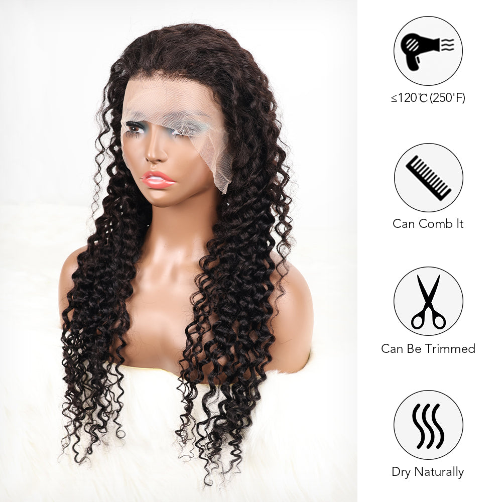 DORIMY 180% Density Natural Black Hair Color 16-34Inch Curly hair Lace Frontal Wig For Woman