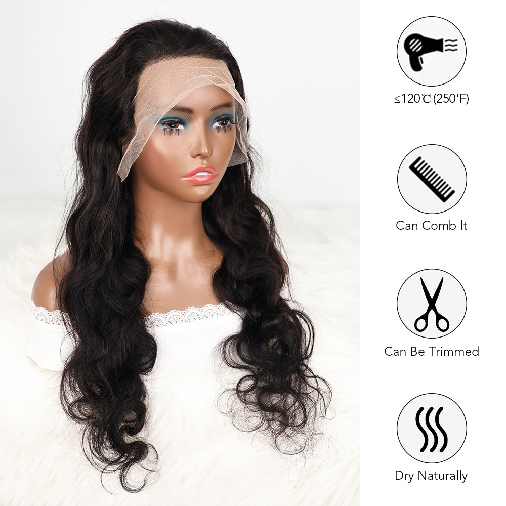 DORIMY 180% Density Natural Black Hair Color 16-34Inch Wavy Lace Frontal Wig For Woman