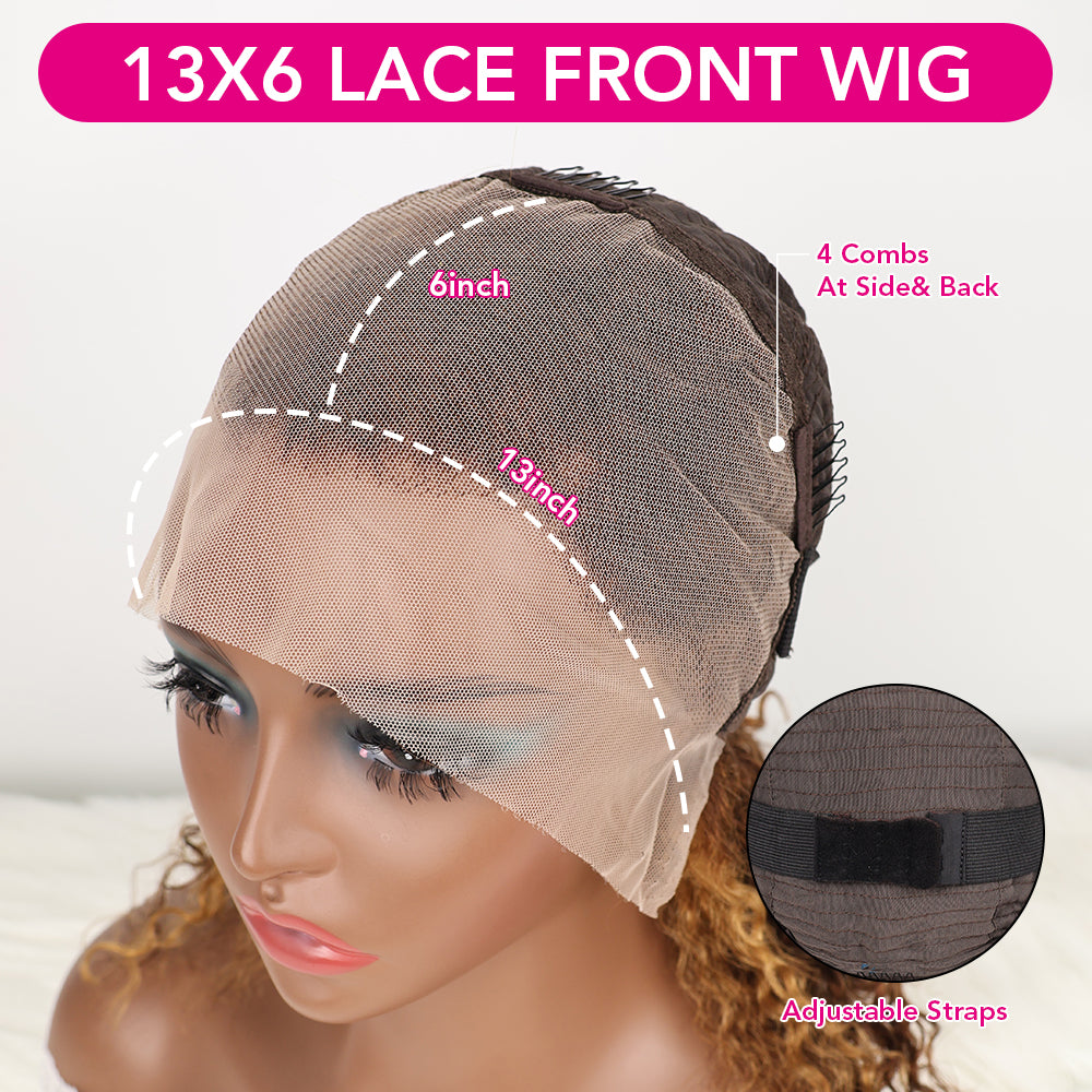 DORIMY Ombre Highlight 4/27 180%Density BOB short hair 10-14Inch Brown Lace Front 100% Human Hair Wigs 13×4 Curly Hair Lace Frontal Wig For Woman