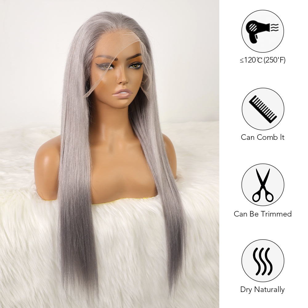 DORIMY 13x6 Silver Gray Women's Lace Wig Transparent Lace Front Human Hair Pre-Plucked Wigs