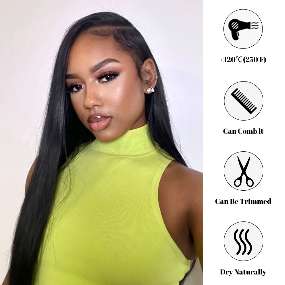 DORIMY 180% Density Natural Black Hair Color 16-40Inch 13x6 Smooth Straight Lace Frontal Wig For Woman