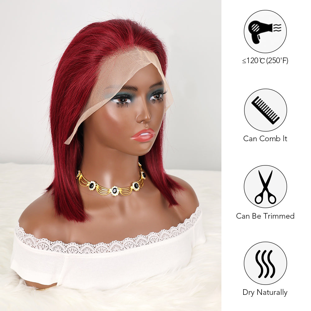 DORIMY 99J Burgundy Short Human Hair Wigs 10-14Inch 180%Density short hair Lace Front 100% Human Hair Wigs 13×4 Smooth Straight Lace Frontal Wig For Woman
