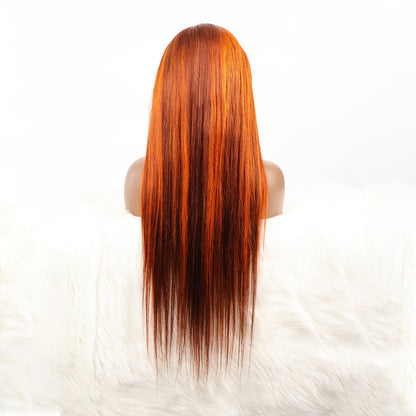 DORIMY Highlight 4/350 Bone Straight 180% 13x6 Lace Frontal Human Hair Wigs Brazilian Ginger Orange Brown Piano Colored Human Hair Wigs