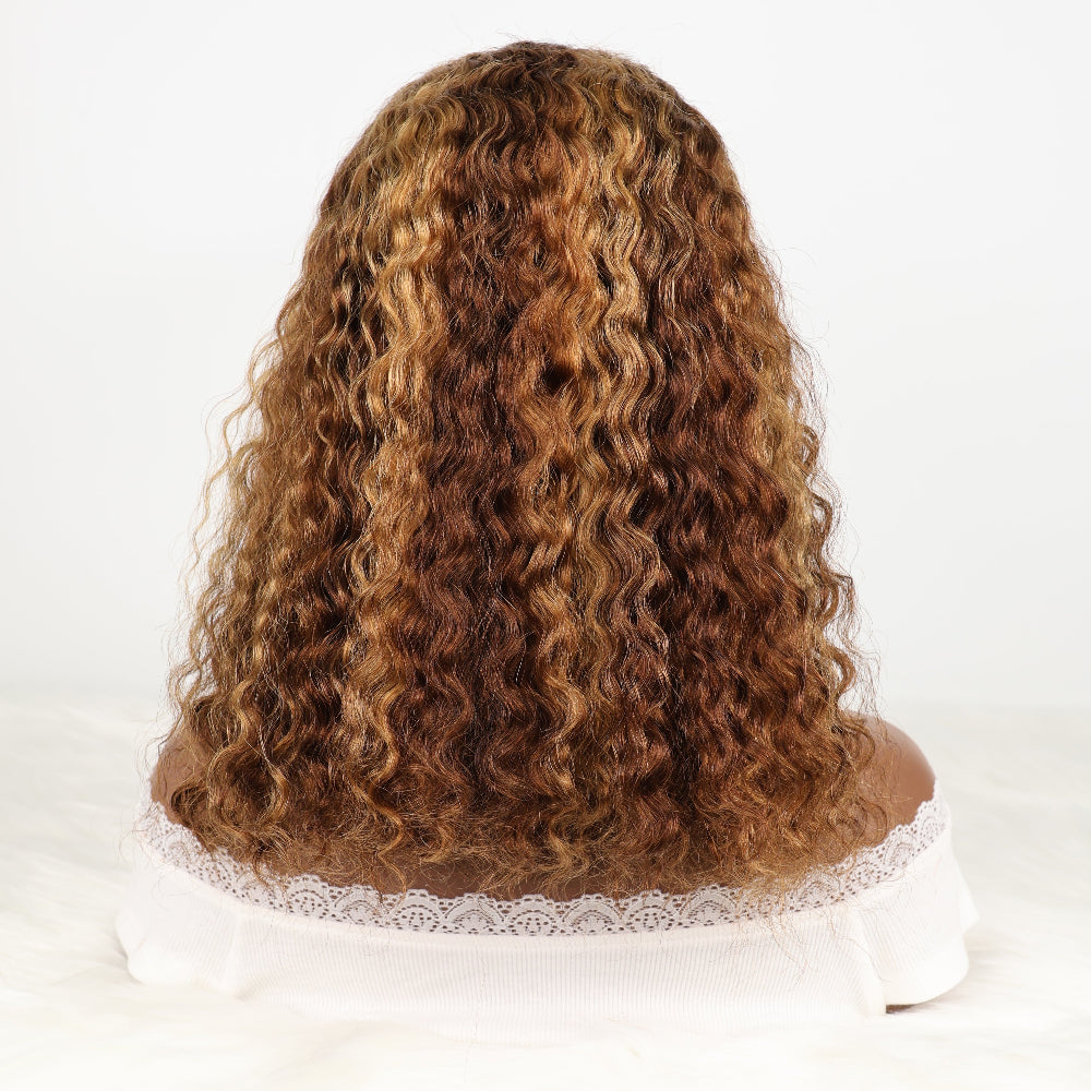 DORIMY Ombre Highlight 4/27 180%Density BOB short hair 10-14Inch Brown Lace Front 100% Human Hair Wigs 13×4 Curly Hair Lace Frontal Wig For Woman