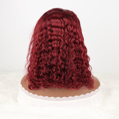DORIMY 99J Burgundy Short Human Hair Wigs 10-14Inch 180%Density short hair Lace Front 100% Human Hair Wigs 13×4 Curly Lace Frontal Wig For Woman