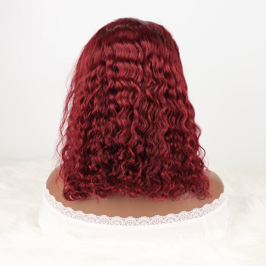 DORIMY Water Wave 99J 13x4 Lace Frontal Bob Wig Brazilian Burgundy Red Color Short Bob Wigs Human Hair For Black Women Curly Remy Hair