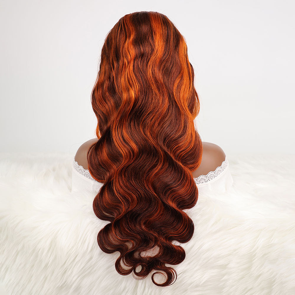 DORIMY 180 Density 4/350 Ginger Deep Wave 16-34Inch 13x6 Lace Front Wig Orange Curly Human Hair Lace Frontal Wigs Wavy Hair
