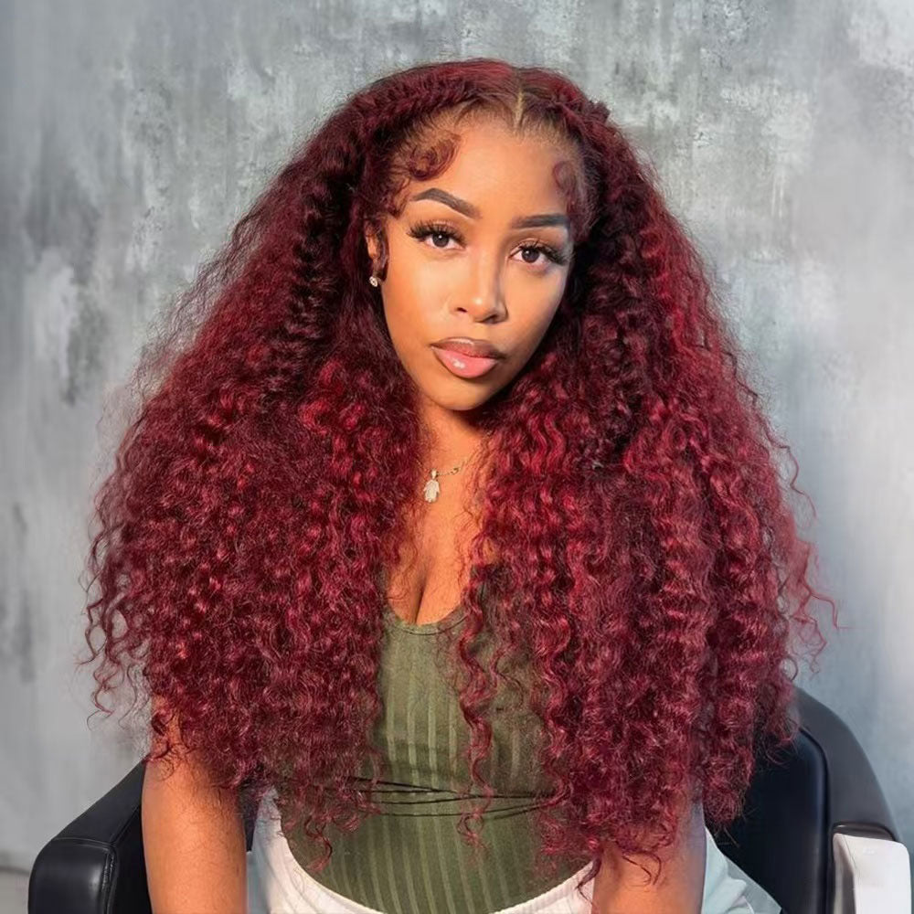 DORIMY Red Wig 99J Lace Front Wig 13X6 Curly Human Hair Wigs Colored Deep Wave 100% Human Hair Wig For Women