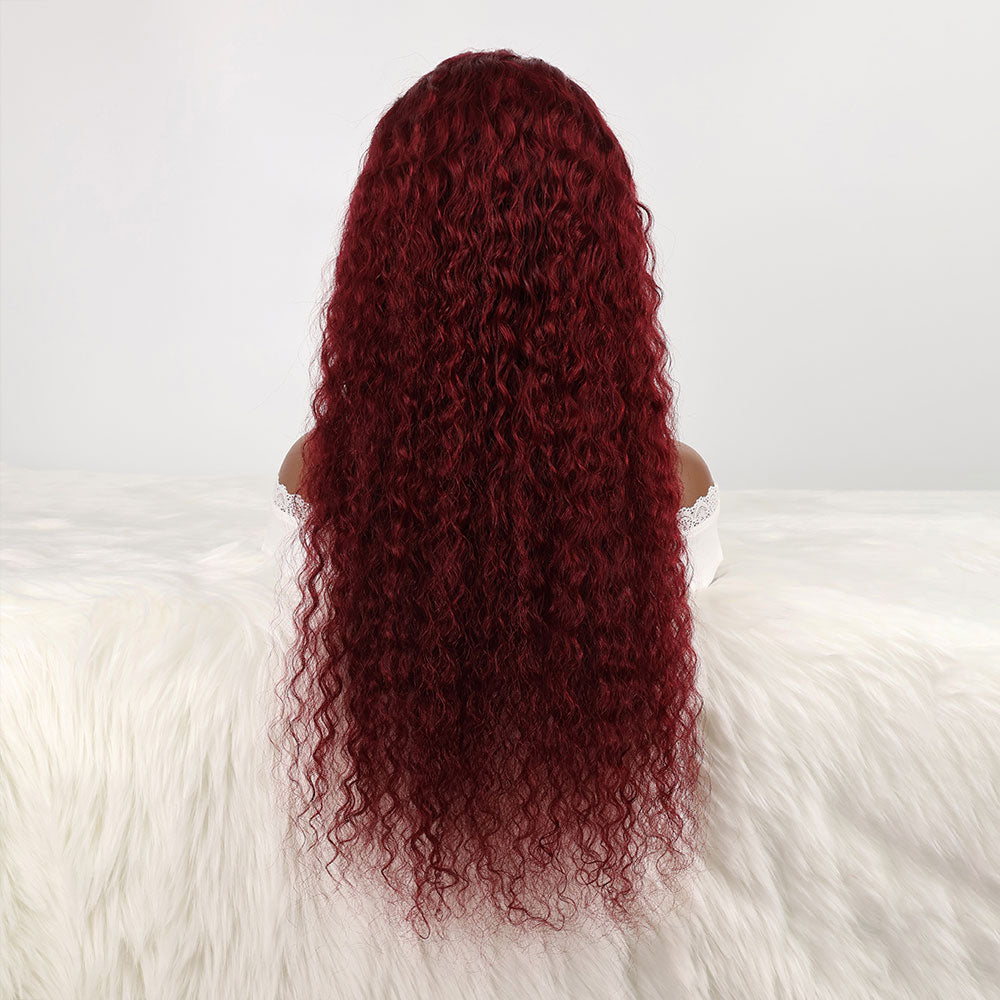 DORIMY Red Wig 99J Lace Front Wig 13X6 Curly Human Hair Wigs Colored Deep Wave 100% Human Hair Wig For Women