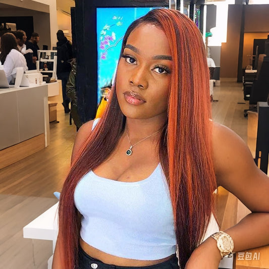 DORIMY Highlight 4/350 Bone Straight 180% 13x6 Lace Frontal Human Hair Wigs Brazilian Ginger Orange Brown Piano Colored Human Hair Wigs