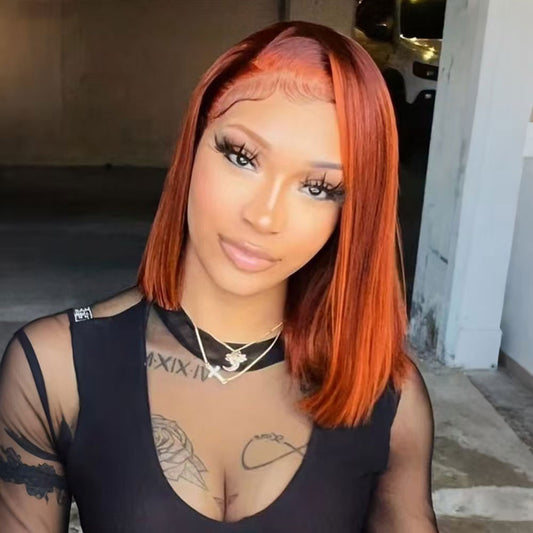 DORIMY Ginger-Orange 4/350 180%Density BOB short hair 10-14Inch Ginger-Orange Lace Front 100% Human Hair Wigs 13×4 Straight Lace Frontal Wig For Woman